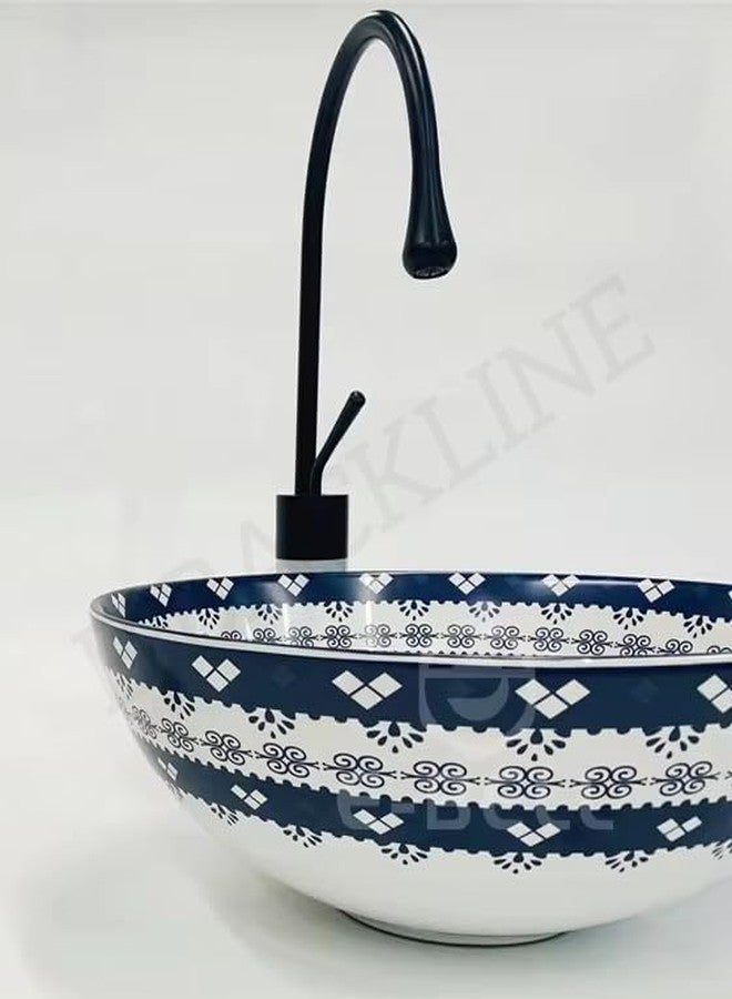 B BACKLINE حوض غسيل مغربي من السيراميك من Backline | حوض غسيل حمام من السيراميك يُوضع على سطح الطاولة | حوض غسيل عصري يُوضع فوق سطح الطاولة | حوض غسيل للحمام 43 × 43 × 12 سم (أزرق داكن مغربي) - Image 3